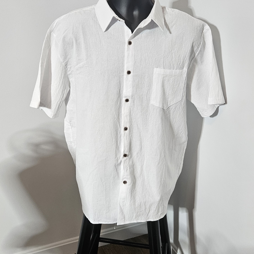 Men's White Linen Drawstring Pants and Button Down Shirt Set